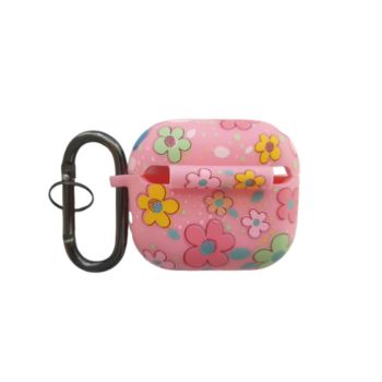 Airpods Pro Case Flower Pattern Design Rubber Fall Protection - (PINK/PINK)