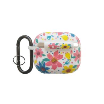 Airpods 3 Case Flower Pattern Design Rubber Fall Protection - (WHITE/PINK)