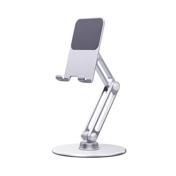 Desktop Metal Holder For Tablet Double Arms Adjustable Rotatable - Silver (L08S)