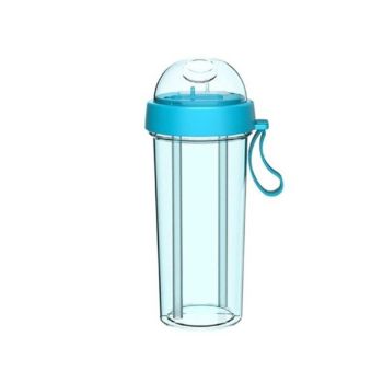 Dual Use Bottle Portable Double Straws Water Bottle Travel Outdoor Leak Proof - Blue (DU-BOT BL)