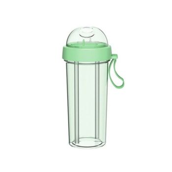 Dual Use Bottle Portable Double Straws Water Bottle Travel Outdoor Leak Proof - Green (DU-BOT GR)