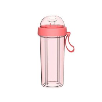 Dual Use Bottle Portable Double Straws Water Bottle Travel Outdoor Leak Proof - Pink (DU-BOT P)