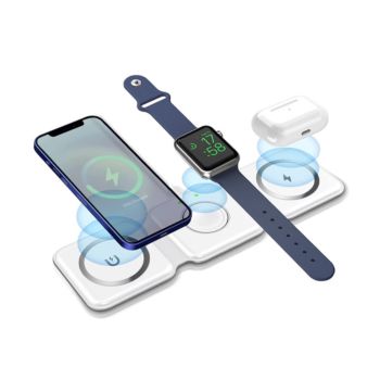 Magnetic 3-in-1 Wireless Charger Foldable Charging Station Smartphone Smartwatch Airpods- White (SD-31 W)