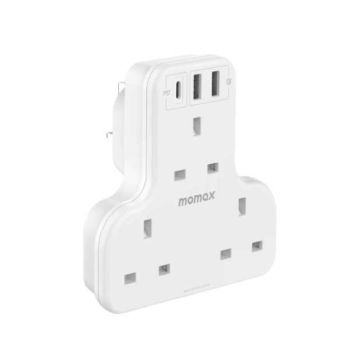 Momax Oneplug 3 Outlet Shaped Extension Socket With Usb (US6UKW)
