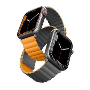 Uniq Apple Watch 42-44-45 MM Revix Reversible Magnetic Strap - Charcoal (Grey/Orange)