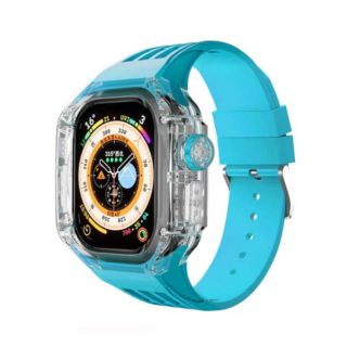 Coteci 49MM Apple Watch Ultra Watch Rubber Sports Band With Transparent Case - Blue (22035-BL)