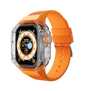 Coteci 49MM Apple Watch Ultra Watch Rubber Sports Band With Transparent Case - Orange (22035-OR)