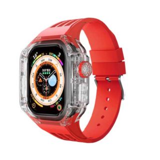Coteci 49MM Apple Watch Ultra Watch Rubber Sports Band With Transparent Case - Red (22035-RD)