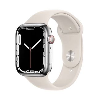 Apple Watch Series 7 41MM Stainless Steel GPS + Cellular - Silver Stainless Steel Case with Starlight Sport Band (MKHW3)