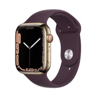 Apple Watch Series 7 41MM Stainless Steel GPS + Cellular - Gold Stainless Steel Case with Dark Cherry Sport Band (MKHY3)
