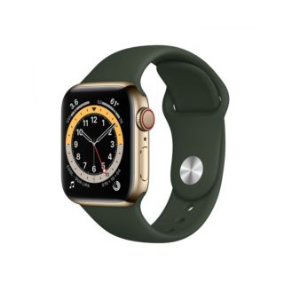 Apple Watch Series 6 GPS+Cellular 44mm Gold Stainless Steel Case with Cyprus Green Sport Band (M09F3)