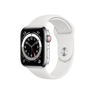 Apple Watch Series 6 GPS+Cellular 44mm Silver Stainless Steel Case with White Sport Band (M09D3)