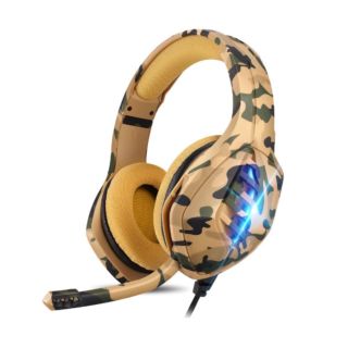 Gaming Headset with LED Light & Noise Canceling Microphone - Gold Camo (J1 GC)