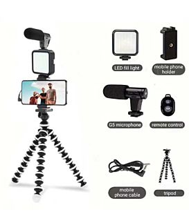 Smartphone Tripod, Portable Flexible Tripod Stand With Led Light, Phone Holder, Microphone, Wireless Remote For Video Recording Content Creation Kit Vlog