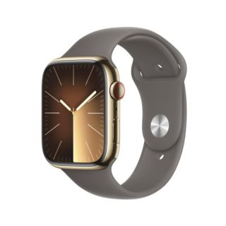 Apple Watch Series 9 45mm GPS + Cellular - Gold Stainless Steel Case with Clay Sport Band - M/L | MRMT3QA/A