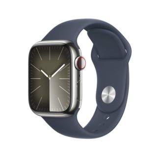 Apple Watch Series 9 41mm GPS + Cellular - Silver Stainless Steel Case with Storm Blue Sport Band - S/M | MRJ23QA/A