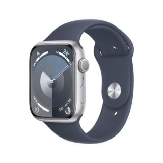 Apple Watch Series 9 45mm GPS + Cellular - Silver Aluminium Case with Storm Blue Sport Band - S/M | MRMG3QA/A 