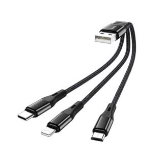 Hoco 25Cm 3-in-1 Aluminum Alloy Connectors and Woven Braid Charging Cable - (X47)