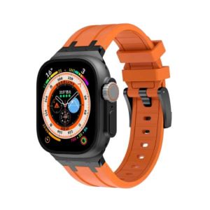 45-49MM Silicone Apple Watch Band with Metal Head - Orange With Black Head (224541)